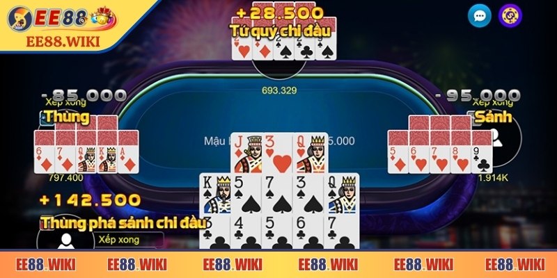 Mậu Binh EE88: Trải Nghiệm Đỉnh Cao Game Trí Tuệ Online 3 Chiến thắng đến từ chiến thuật xếp khôn ngoan, khả năng đoán bài đối thủ