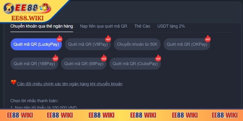 Nạp Rút Tiền EE88 2 Lựa chọn đúng phương thức giúp giao dịch nhanh và ổn định